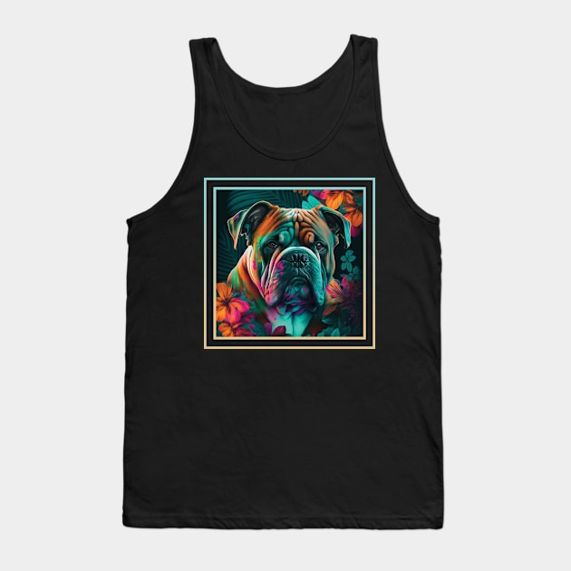 Bodacious Bulldog Vibrant Tropical Digital Oil Painting Pet Portrait Tank Top by ArtHouseFlunky